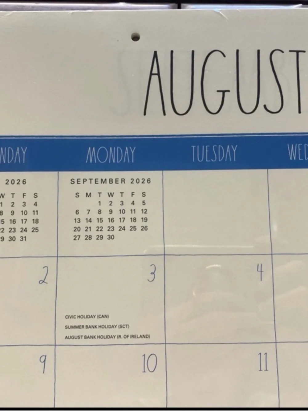 Wall Calendar Planner - Cream and Blue Monthly Desk Calendar